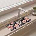 Sink Splash Guard Faucet Mat Peony and Iris Flowers Absorbent Fast Drying Mat Sink Gadgets Splash Guard Behind Faucet Drip Catcher for Kitchen Bathroom 15.5"X5.5"