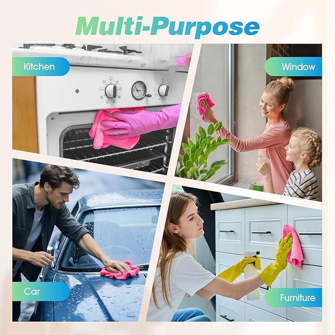 HOMEXCEL Pink Microfiber Cleaning Cloth, 24 Pack Absorbent Cleaning Rags, Lint-Free, Streak-Free Cleaning Towels for Car Kitchen House, 12"X11"