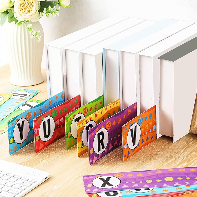 52 Pcs Classroom Library Alphabet Book Divider Vinyl Record Dividers Assorted Colored Bookshelf Markers Lp Alphabetical A-z Organizer Separators for Album DVD Media Shelves Storage