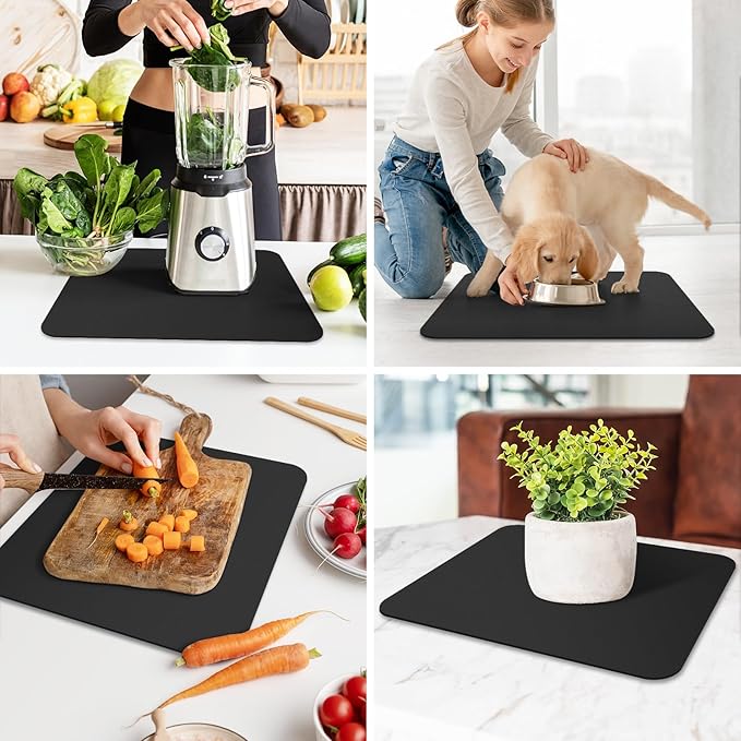 WISELIFE Dish Drying Mat Super Absorbent Drying Mat Large Dish Drying Mats for Kitchen Counter Easy Clean Dish Mat Kitchen Drying Mat15"x 18" Classic Black