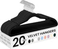 SONGMICS Velvet Hangers 20 Pack, Non-Slip Clothes Hangers with Shoulder Notches, Pants Bar, 360° Swivel Hook, Space-Saving, for Closet, Ink Black UCRF029B02