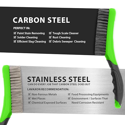 Wire Brush Set-Heavy Duty Stainless & Carbon Steel Bristles with Plastic Handle Grip for Rust, Wielding Slag, Dirt & Paint Scrubbing with Deep Cleaning – 10 Inches (Pack of 2-Green)