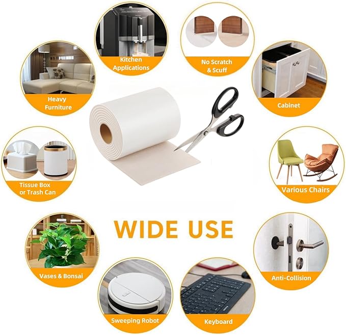 Furnigear Felt Furniture Pads - Heavy Duty Cuttable Strips with Adhesive Backing, Self-Adhesive Felt Strips, Pad, Tape Roll for Chair Legs, Hard Floor and Wall Protection (Beige, 40 x 5 x 0.14 Inch)
