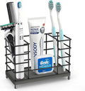 Toothbrush Holder with Quick Drying Mat—Toothbrush and Toothpaste Holders for Bathrooms—5 Slots Openwork Design Black Toothbrush Holder Set,Bathroom Counter Organizer for Electric Toothbrush