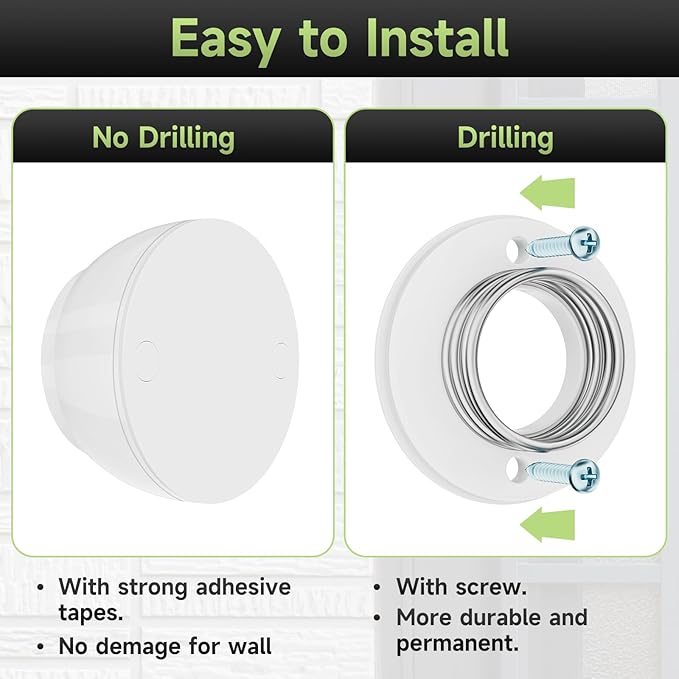 2PCS Door Stopper Wall Protector with Silicone Head, Aluminum Door Knob Wall Protector, Spring Shock Absorption Technology, 1.65" Door Stoppers for Wall, Adhesive Installation or with Screw, White