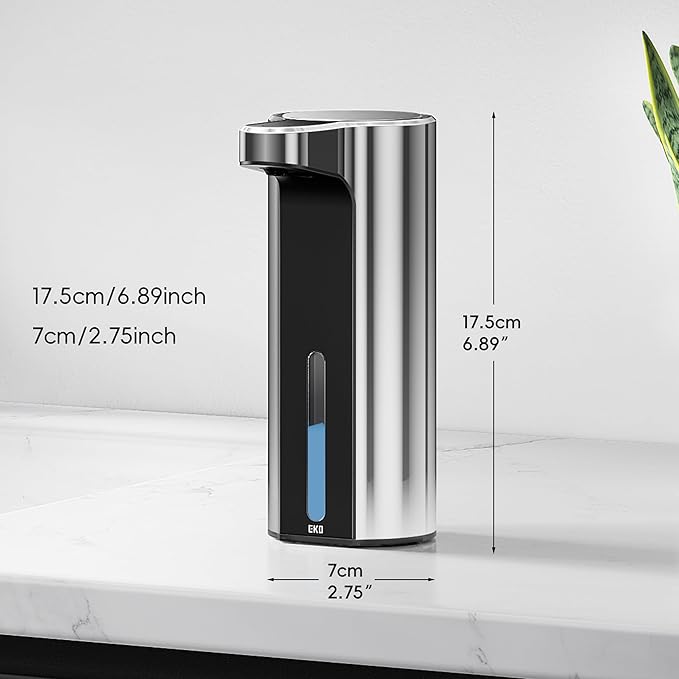 EKO Aroma 9 fl oz Automatic Liquid Soap Dispenser, Rechargeable & Water-Resistant for Kitchen and Bathroom with Adjustable Soap Dispensing Volume Control (Chrome Metallic)
