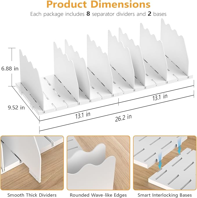 Ronlap Purse Storage Organizer for Closet, White Closet Bag Storage Dividers Rack Shelf Purse Dividers for Closet Organization Handbag Separators Closet Purse Organizers and Storage, 2 Pack, White