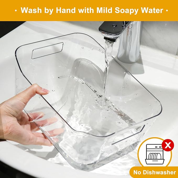 Hudgan 12 Pack Clear Pantry Organizer Bins, Plastic Storage Bins for Fridge, Plastic Pantry Organizer Containers for Home, Kitchen Cabinet, Bathroom Shelf, Under Sink and Closet