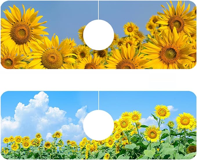 2 Pack Sunflower Field Sink Faucet Absorbing Mat Sunflowers Blooming Super Absorbent Fast Drying Mat Sink Gadgets Behind Faucet Sinkmat for Kitchen Bathroom, 15.5"x5.5"