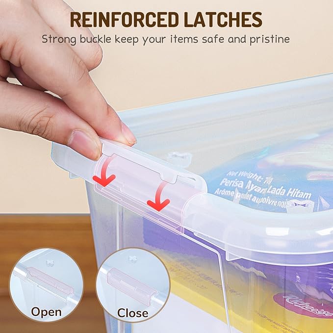 GAMENOTE 6 Quart Storage Bins with Lids-12 Pack Transparent Plastic Latching Box for Classroom & Kids Toy Storage-Stackable Shoe Box Size Containers for STEM Morning Tubs, Crafts & Building Blocks