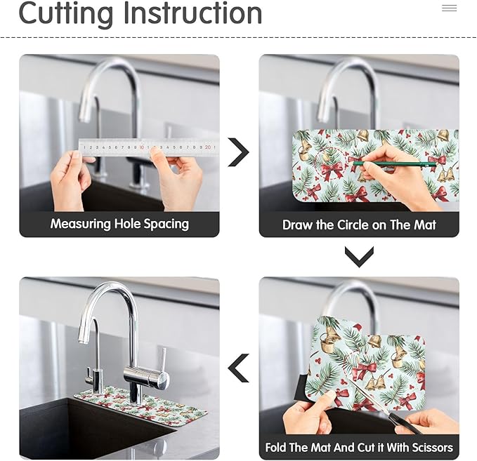 Bows Holly Bell Beige Gingerbread Snowflakes Kitchen Sink Splash Guard Sink Faucet Mat Faucet Handle Drip Catcher Drain Mats for Kitchen Bathroom Countertop Absorbent Dish Drying Pad 2Pack 14