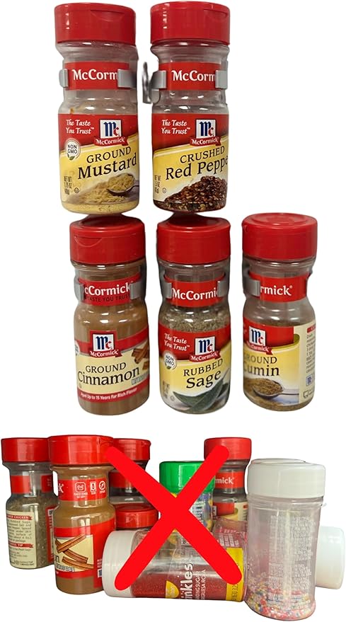 Spice Grippers for Cabinet Doors - Organizer for Spice - Spice Rack Holds 15 Spice Jars - Strong Adhesive Grippers for Pantry (Silver)