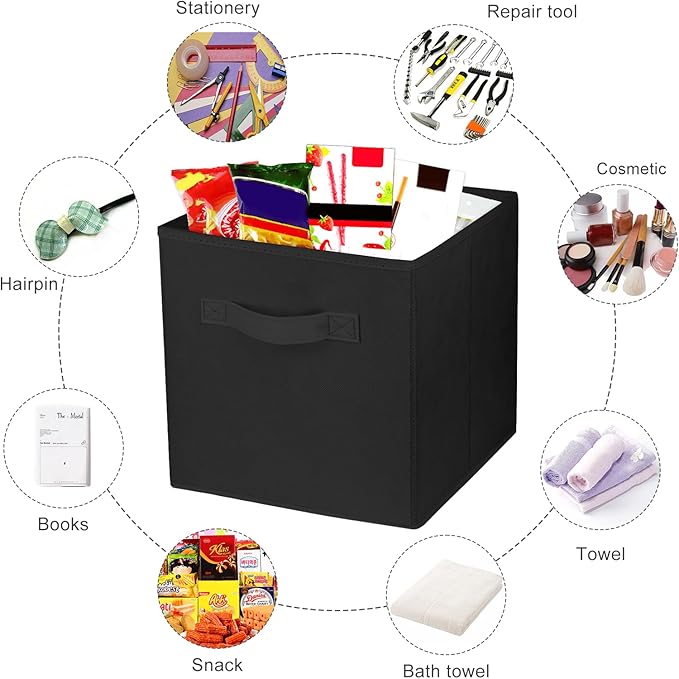 3 Pcs Storage Cubes, 10.5 Inch Collapsible Storage Bins, Fabric Foldable Bins for Organization, Durable Storage Bins for Closet, Shelves, Offices (Black)