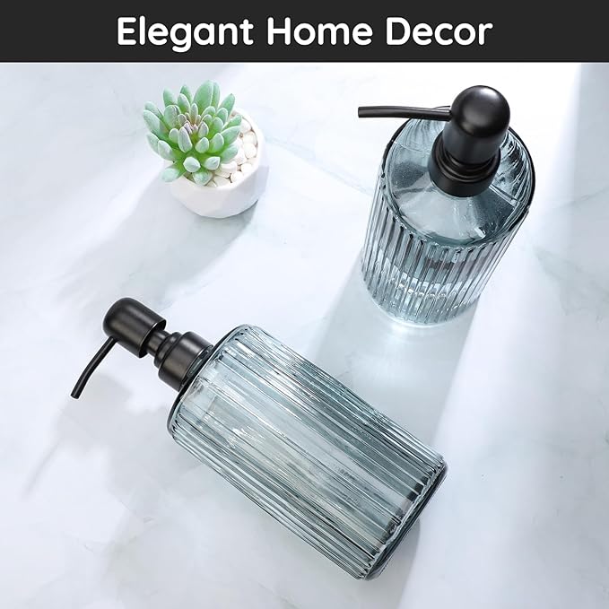 Segbeauty 16.9oz Glass Soap Dispenser for Kitchen, 2 Pack 500ml Large Pump Bottles with Blank Tag, Shower Soap Dispenser Bathroom Modern Decor Kitchen Hand Dish Shampoo and Conditioner Dispenser
