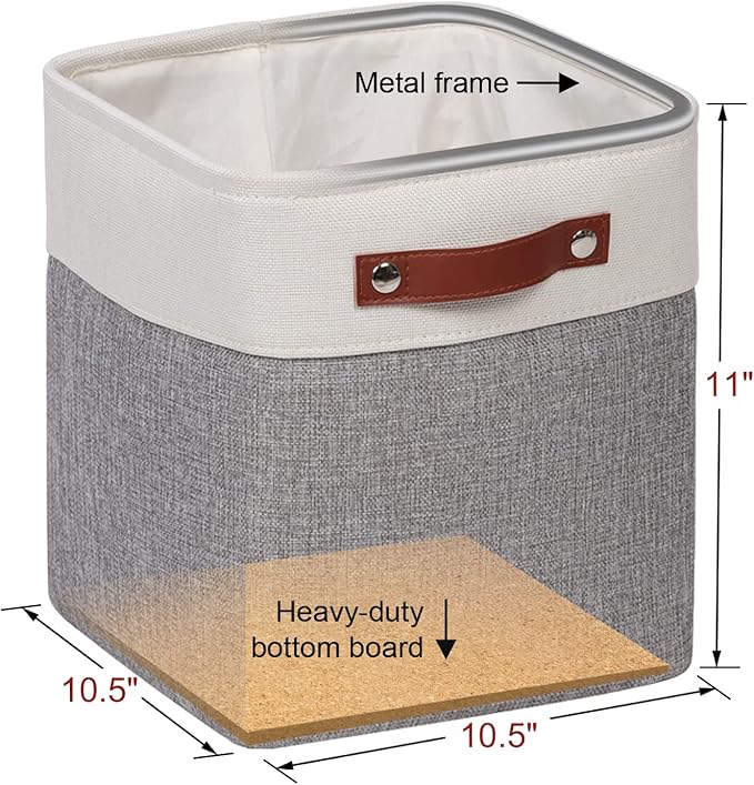 Kntiwiwo Fabric Storage Cubes 10.5”x10.5”x11” Cube Storage Bins for Closet Organizers and Storage Shelves Foldable Storage Bin with Handles, Set of 6, Grey