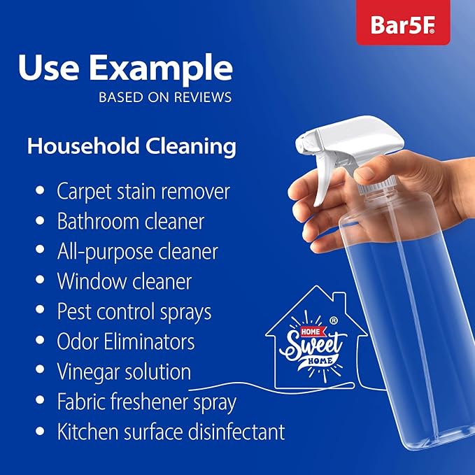 Bar5F Bulk 6-Pack Plastic Spray Bottles with Mixor Trigger, 32 oz | Professional, Leak Proof, Empty, Adjustable Fine to Powerful Sprayer, Refillable | Water Plants, Cleaning Solutions | Crystal Clear