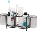 Carbon Steel Toothbrush Holders for Bathrooms, Electric Tooth Brush Holder and Toothpaste Organizer with Cup Holder Bathroom Accessories for Countertop, Shower, Sink - Black