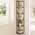 Corner Shelf Stand, Corner Bookshelf, Storage Standing Shelf Unit with Metal Frame, Plant Stand, Bookcase for Living Room, Home Office, Bedroom, 6-Tier Rustic Brown CS06001B