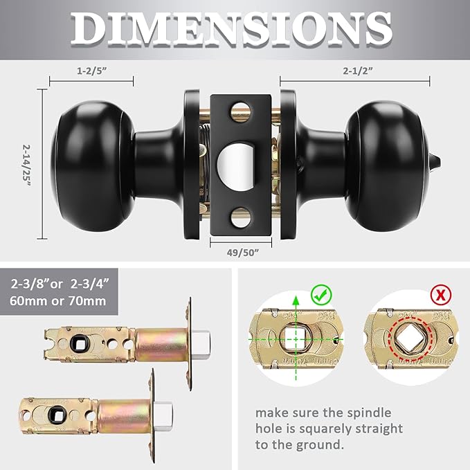 Probrico 1 Pack Black Privacy Door Knob Keyless Doorknobs Interior/Exterior Lockset, Privacy Knobs for Bedroom/Bathroom, Black Modern Design Door Hardware