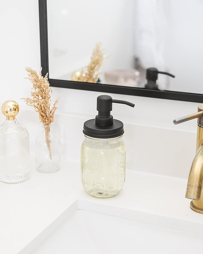 Jarmazing Products Mason Jar Soap Dispenser - Black - 16 oz Ball Mason Jar Liquid Dispenser for Kitchen & Bathroom - Glass - Kitchen Soap Dispenser with Rust Proof Stainless Steel Pump & Lid
