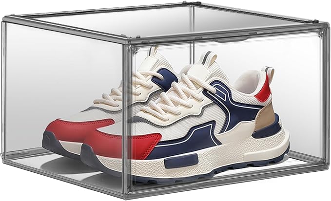 EDS FAM Large Shoe Organizer for Closet Clear Storage Box Sturdy Plastic Stackable Shoe Rack Sneaker Display Case with Magnetic Lids, 1 Pack Size 13
