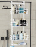 Consumest Over The Door Shower Caddy - 4 Tier Adjustable Hanging Shower Organizer Shelf with 2 Soap Holders & 22 Hooks, Rustproof Easy Installation Hanging Storage Rack for Bathroom, White