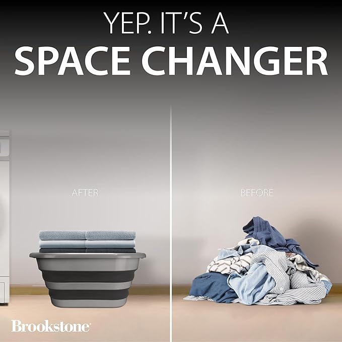 BROOKSTONE (2 Pack) Large Size Collapsible Laundry Basket, Comfort Non-Slip Grip Handles, Minimalist Space Saving Design, Portable Pop-Up Hamper