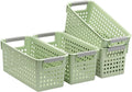 Soddeph Slim Plastic Storage Basket with Handles, Narrow Organizer box for Shelves, Organizer box for Organizing, Kitchen,Home,Office (Green, Small)