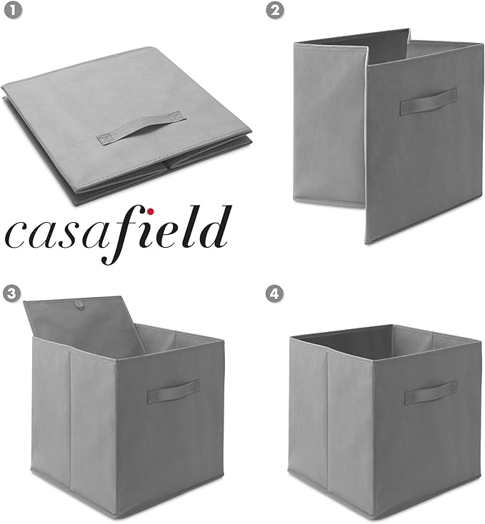 Casafield Set of 6 Collapsible Fabric Cube Storage Bins, Gray - 13" Foldable Cloth Baskets for Shelves, Cubby Organizers & More