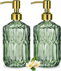 17 Oz Green Glass Kitchen Soap Dispenser for Dish Soap, 2 Pack Bathroom Soap Dispenser Set with Gold Rust Proof Pump for Lotion, Hand soap or Body Wash