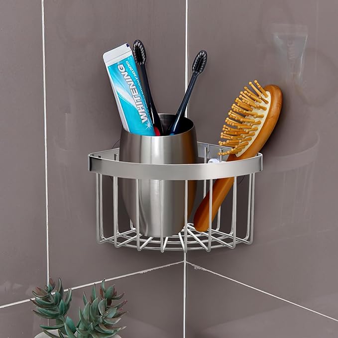 Veemoon Suction Corner Stainless Steel Caddy, Kitchen Sink Sponge Holders And Organizers No Drilling Corner Rack Movable Faucet Basket - Strong Adsorption - for Shower Bathroom Kitch, 6. 29x4. 52x3.