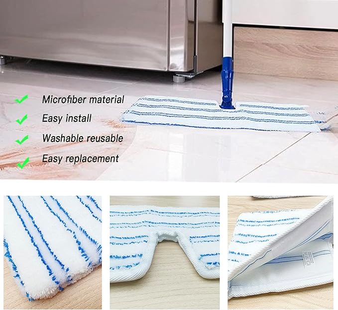 2 Pack Microfiber Mop Replacement Heads Compatible with O-Cedar Dual Action Flat Mop for Dry/Wet Use, Machine Washable Reusable Flip Mop Refills All Surface Cleaning(Blue White Stripe)