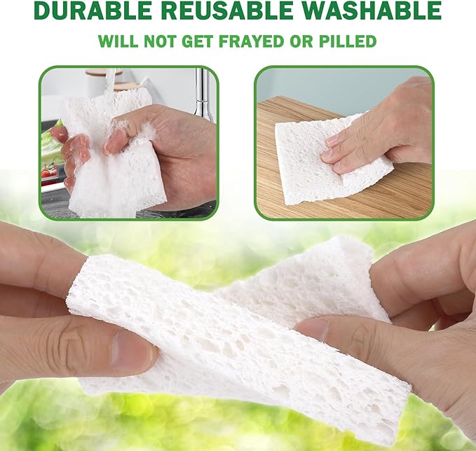 White Plant Based Sponges for Kithcen, 24 Count, Dehydrate, Natural, Organic, Non Abrasive, No odor, Durable Washable Recycled Soft Bio-Based Cellulose Sponge for Washing Dishes and Countertop