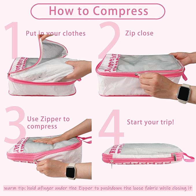7 Pcs Compression Packing Cubes for Travel Luggage, Lightweight Suitcase Organizer Bags Set, Compression Packaging Cube for Travel Essentials, Packing Cubes for Carry on Suitcase