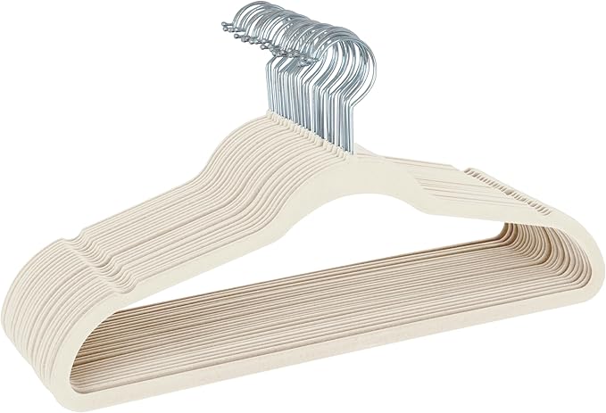 Simplify Slim Velvet Clothes Hangers | 50 Pack | Non-Slip | Shirts | Suit | Pants | Dresses | Garments | Closet Storage & Organization | Durable | Ivory