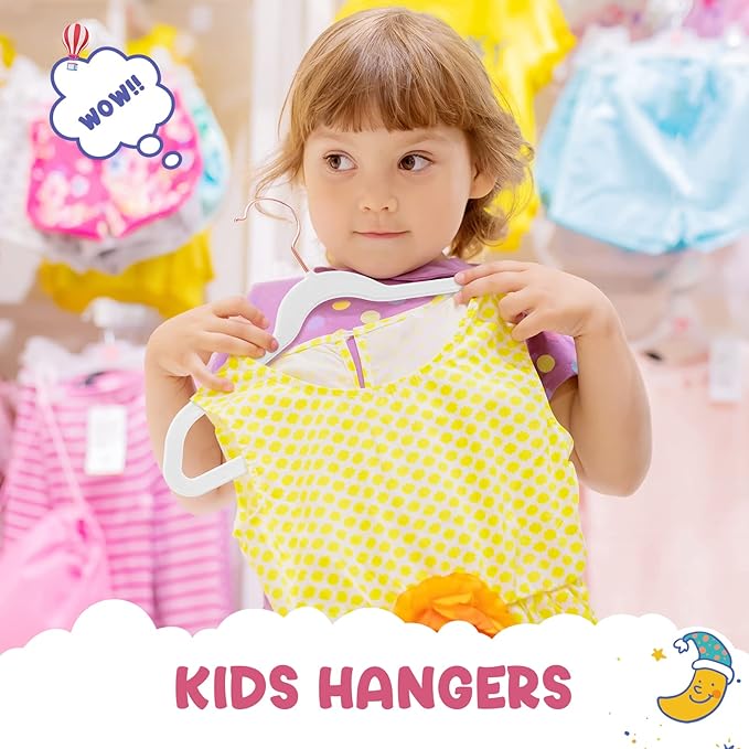 HOUSE DAY Velvet Kids Hangers 120 Pack, Premium Children Hangers for Closet, Ultra Thin Cute Kids Clothes Hanger, Small Non Slip Felt Hanger 14 Inch for Toddler Clothes, White