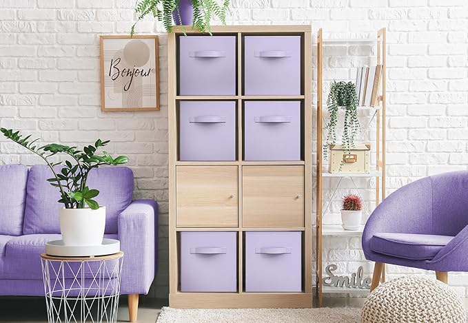 Sorbus Storage Cubes - 11 Inch Foldable Fabric Baskets for Organizing Pantry, Closet, Shelf, Toy Box, Cubby - 6 Collapsible Cloth Cube Storage Bins for Home, Nursery, Playroom, Bedroom (Pastel Purple)