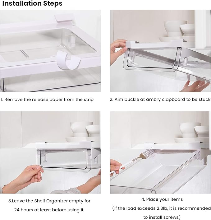 vacane Under Shelf Basket Organizer, Under Shelf Storage Drawer Pull Out, Under Cabinet Basket Hanging Holder for Cupboard Cabinet Pantry Kitchen, Add-on Space Saver