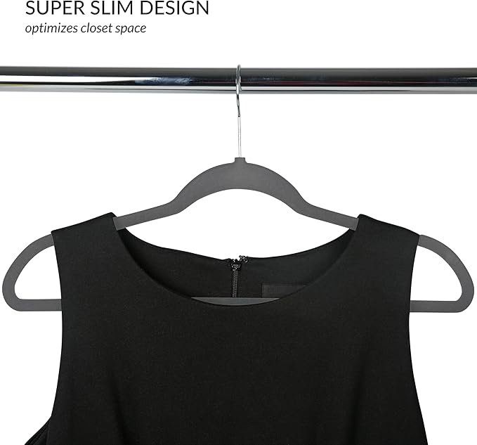 Simplify Slim Velvet Clothes Hangers | 25 Pack | Non-Slip | Shirts | Suit | Pants | Dresses | Garments | Closet Storage & Organization | Durable | Grey