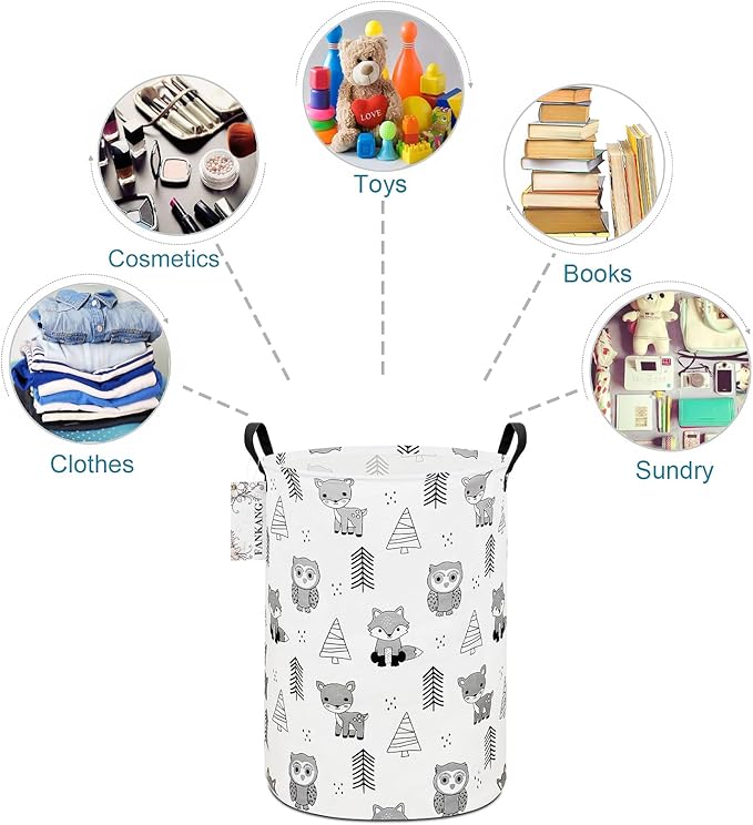 FANKANG Storage Basket, Nursery Hamper Canvas Laundry Basket Foldable with Waterproof PE Coating Large Storage Baskets for Kids Boys and Girls, Office, Bedroom, Clothes,Toys(Animal)
