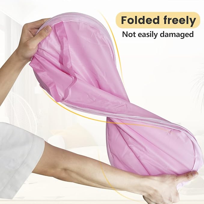 Polyester Strong Mesh Pop-up Laundry Hamper, Quality Pop Up Hampers for Laundry with Durable Handles Solid Bottom High Carbon Steel Frame, Easy to Open and Fold Flat for Storage(Light Pink)
