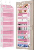 Pink Over the Door Organizer - 5-Tier Hanging Storage with Clear PVC Windows & 10 Mesh Pockets, Cute Closet Organizer for Makeup, Perfume, Toys, Perfect Pink Room Decor for Girl