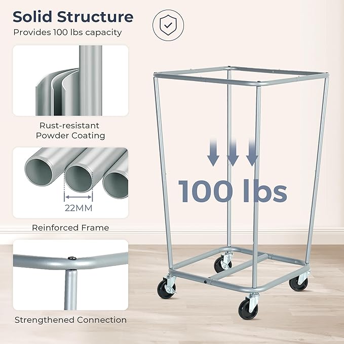 STO STO Laundry Hamper with Wheels, 160L Rolling Laundry Sorter Cart with Heavy Duty Steel Frame, Large Clothes Hamper with Handles for Bedroom, Bathroom, Laundry Room, Beige and Brown