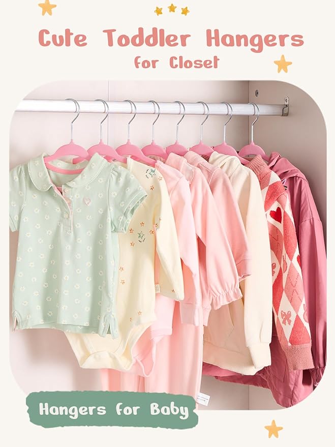 HOUSE DAY 11 Inch Velvet Baby Hangers 50 Pack Lt-Pink, Premium Kids Hangers for Children, Infant & Toddler Clothes, Durable Non Slip Small Baby Felt Hanger for Closet, Ideal for Everyday Use