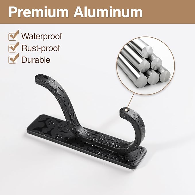 pickpiff Adhesive Wall Coat Hooks - Heavy Duty Stick-On Door Hanger, Metal Hook for Hanging Towel,Purse, Robe, Backpack, Jacket, Clothes - for Bathroom,Dorm, Closet, Kitchen - Black, 6 Pack