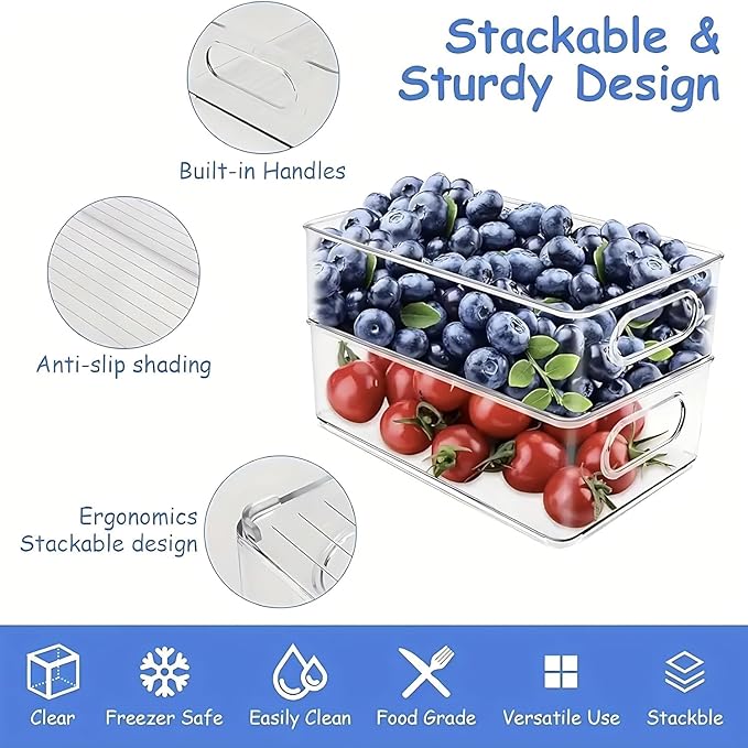 9 Pack Refrigerator Organizer Bins,3 Sizes Clear Pantry Storage with Handles for Fridge, Freezer, Shelves, Drawer, Bins, Snack Organizer for Home & Kitchen