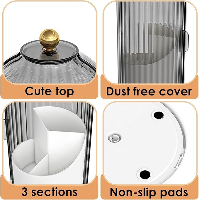 Zufudo Dustproof Toothbrush Holders with Cover, Rotating Electric Toothbrush and Toothpaste Holder for Bathroom Countertop, 3 Slots Makeup Brushes Organizer, Grey White