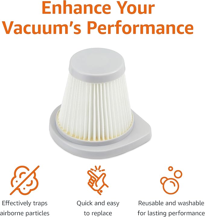 Amazon Basics Washable HEPA Replacement Filters for 2-in-1 Corded Stick Vacuum Cleaner ONLY (not for Other Models), 4-Pack, White