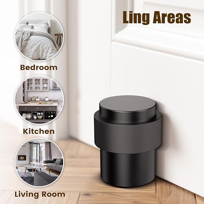 20 Pack Black Door Stoppers for Floor Mounting， Door Stopper Heavy Duty，304 Stainless Steel Cylindrical Made with Rubber Bumper，Floor Mount Door Holder Keep Door Open