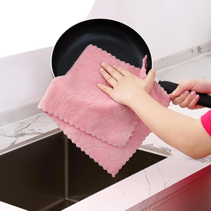 Homaxy 12 Pack Dish Towels for Kitchen (10 x 20 Inches, Pink), Super Soft and Absorbent Coral Velvet Dish Cloths for Washing Dishes, Nonstick Oil Fast Drying Microfiber Cleaning Cloth